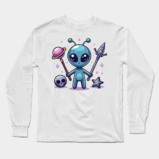 Cute Angry Alien With Skull Weapons Long Sleeve T-Shirt